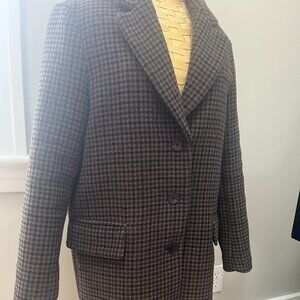 Zara Wool Houndstooth Blazer, Black/Brown, Size Small